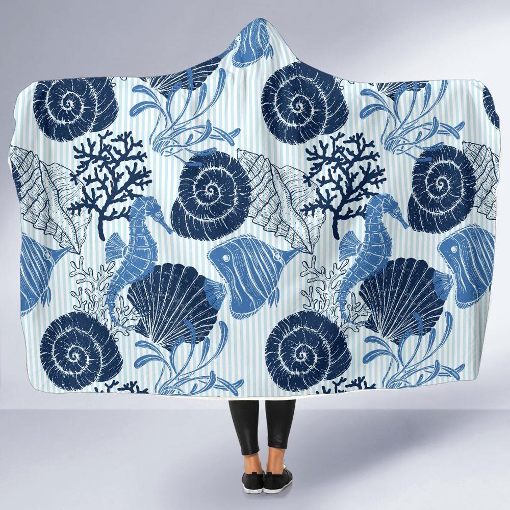 Ocean Pattern Print Hooded Blanket Cloak Blanket ocean pattern print hooded blanket cloak blanket 1022