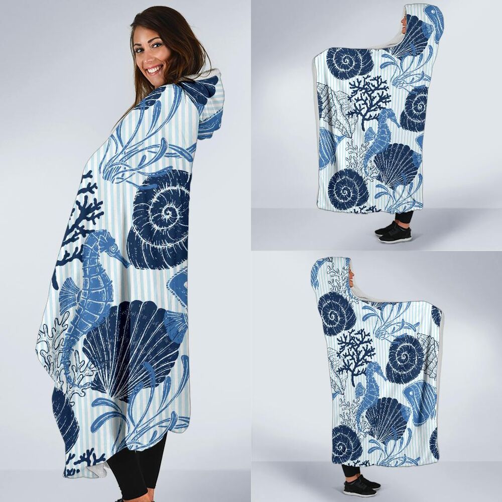Ocean Pattern Print Hooded Blanket Cloak Blanket ocean pattern print hooded blanket cloak blanket 8756