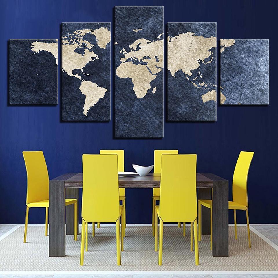 office gray blue world map abstract world map 5 panel canvas art wall decor 2116