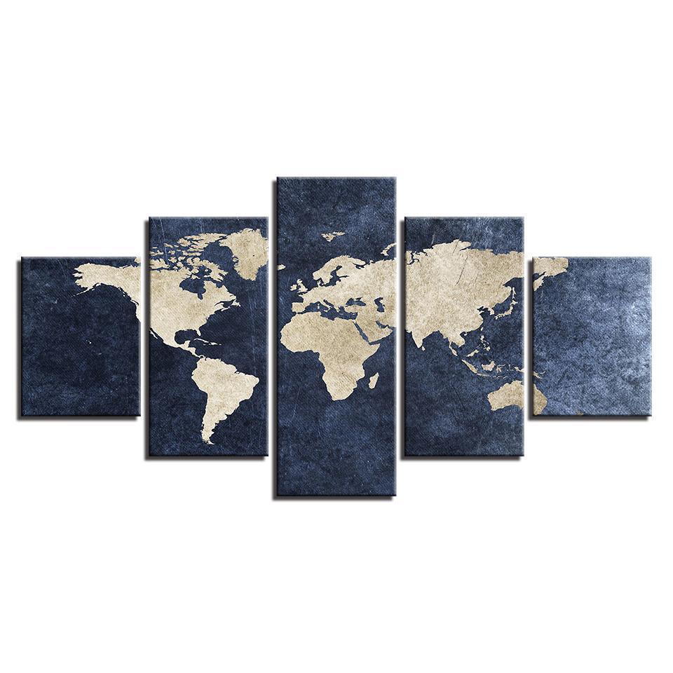 office gray blue world map abstract world map 5 panel canvas art wall decor 2155