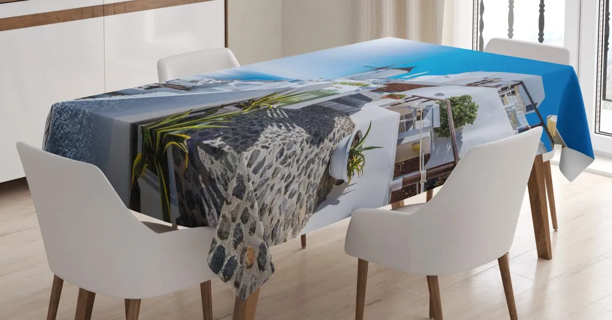 oia village in santorini 3d printed tablecloth table decor 6500