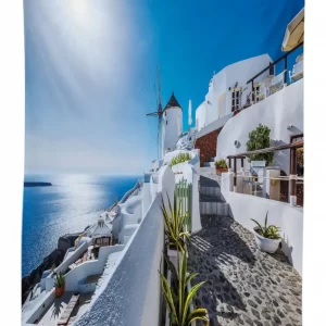 oia village in santorini 3d printed tablecloth table decor 8959