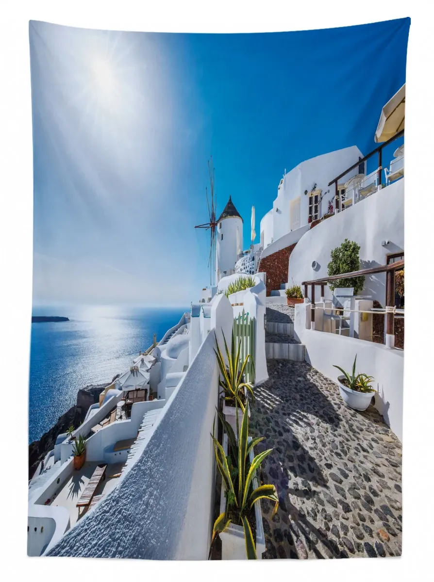 oia village in santorini 3d printed tablecloth table decor 8959