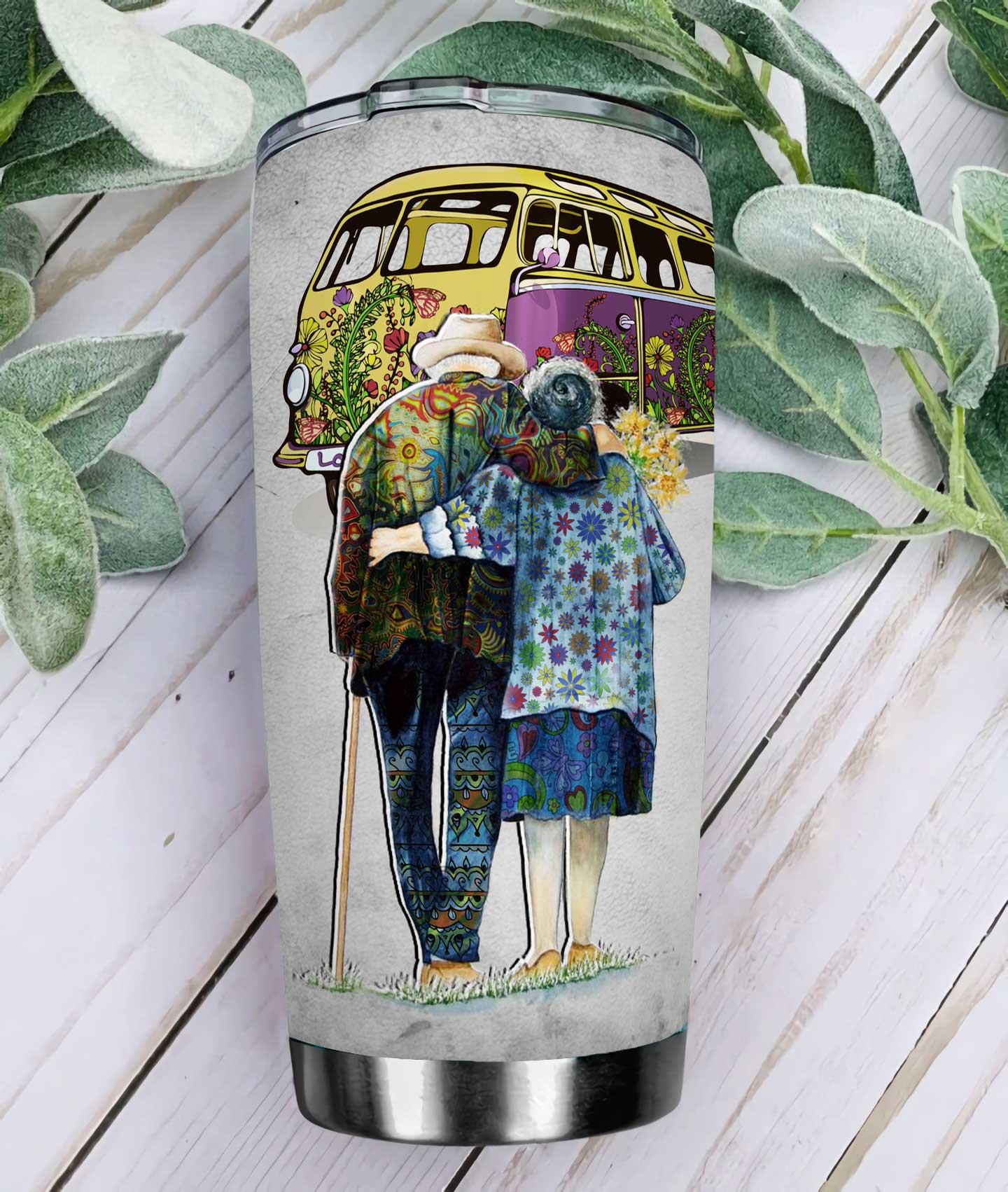 old hippie couple stainless steel tumbler 4441