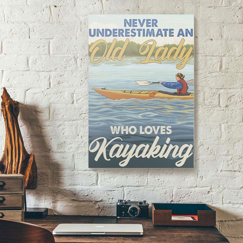 old lady kayaking canvas prints wall art decor 5757