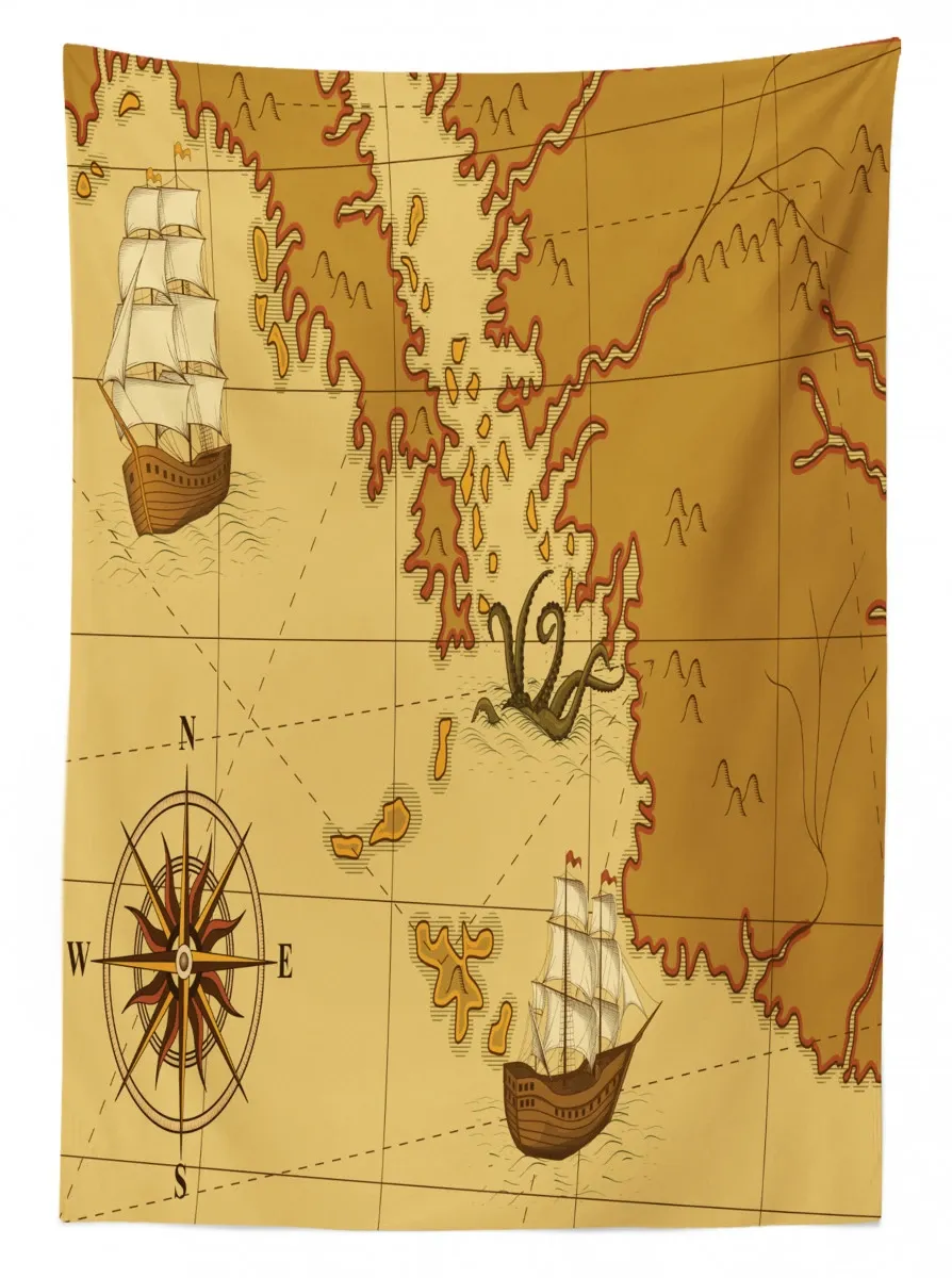 old map with ship compass 3d printed tablecloth table decor 3943