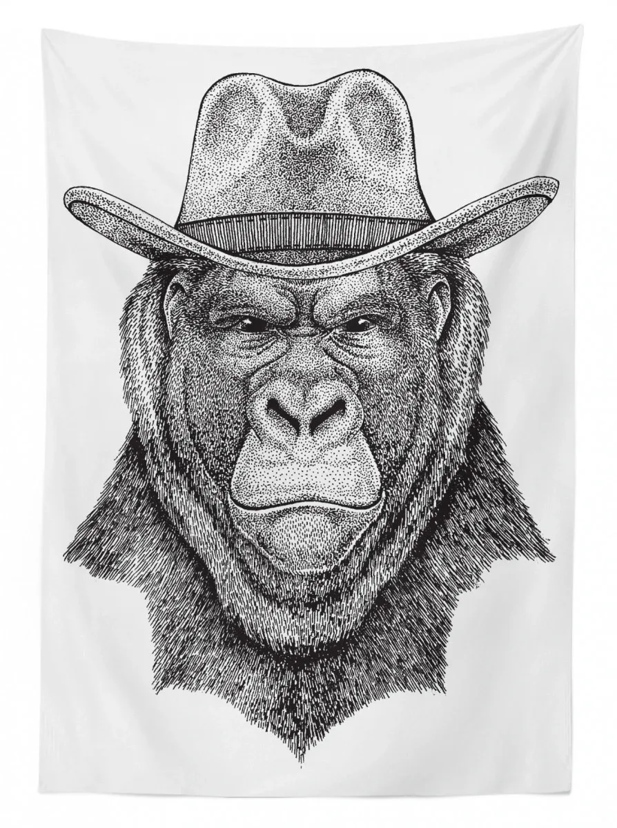 old monkey in a cowboy hat 3d printed tablecloth table decor 8903