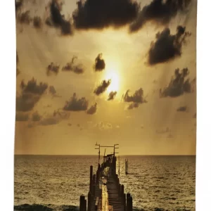 old wood deck sunset 3d printed tablecloth table decor 2911