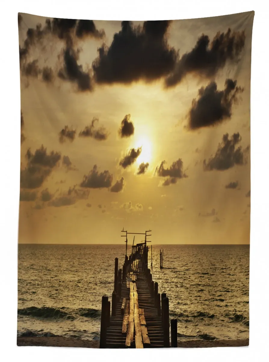 old wood deck sunset 3d printed tablecloth table decor 2911
