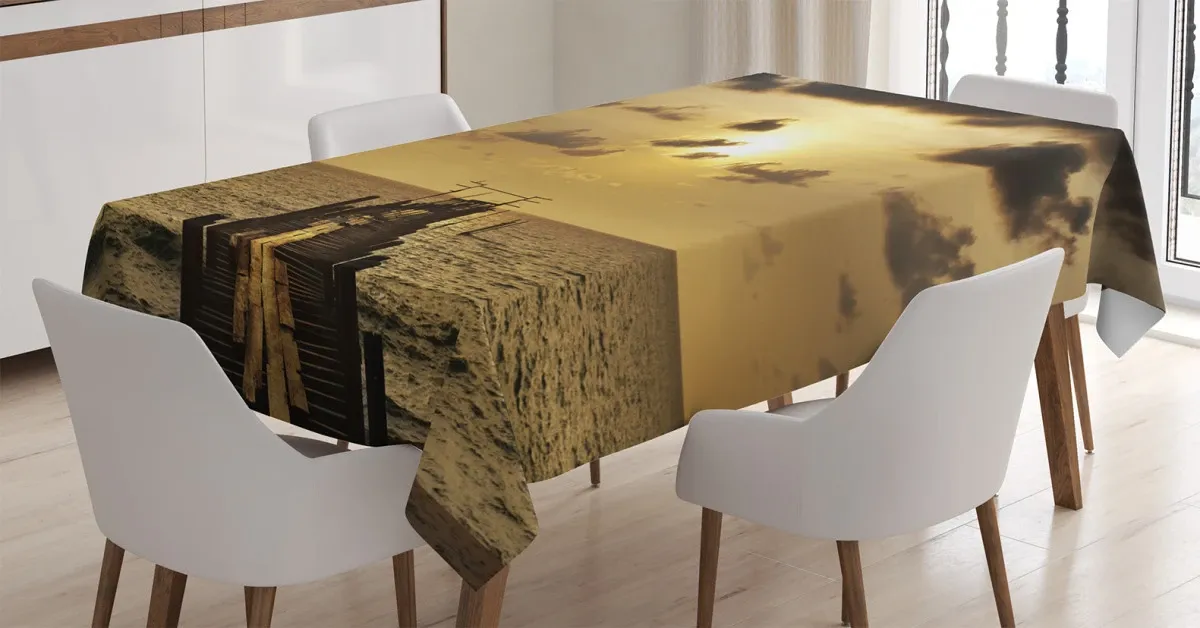 old wood deck sunset 3d printed tablecloth table decor 3054