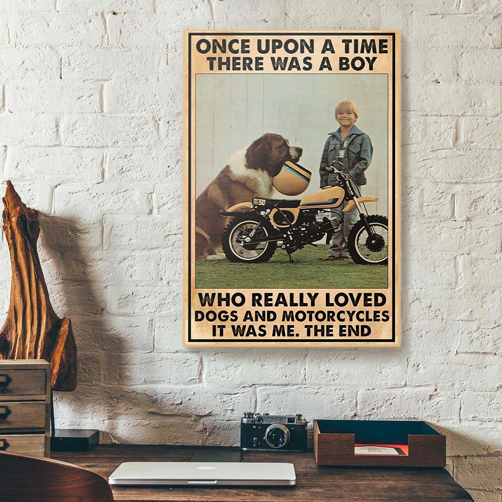 once upon a time there was a boy loved dogs and motorcycles canvas prints wall art decor 3943