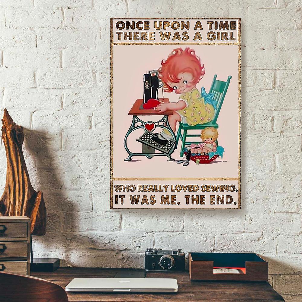 once upon a time there was a girl loved sewing cute girl canvas prints wall art decor 6156
