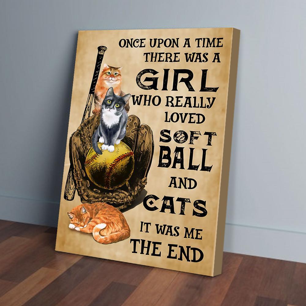 once upon a time there was a girl loved softball and cats canvas prints wall art decor 8280