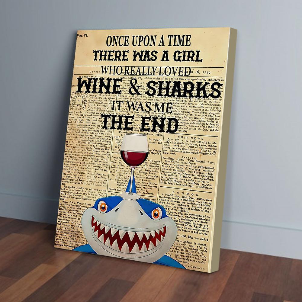 once upon a time there was a girl loved wine and sharks canvas prints wall art decor 2838