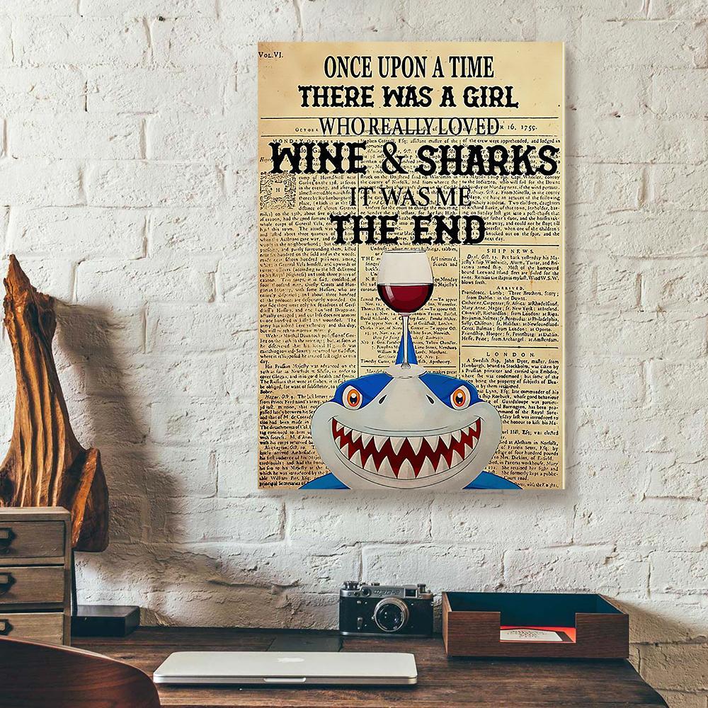 once upon a time there was a girl loved wine and sharks canvas prints wall art decor 6298