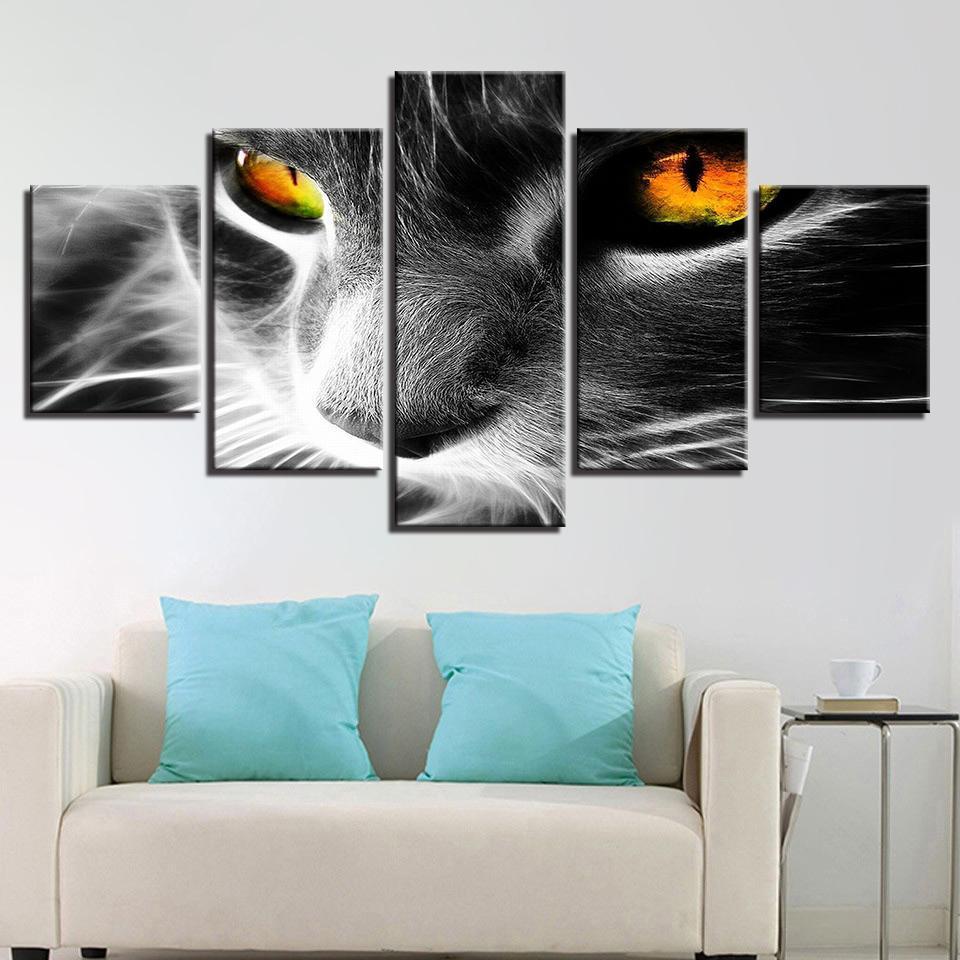 orange eyes grey cat abstract animal 5 panel canvas art wall decor 4099