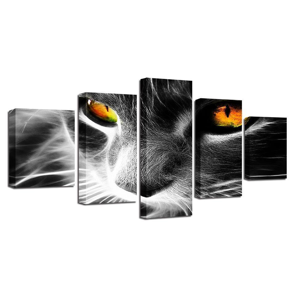 orange eyes grey cat abstract animal 5 panel canvas art wall decor 5526