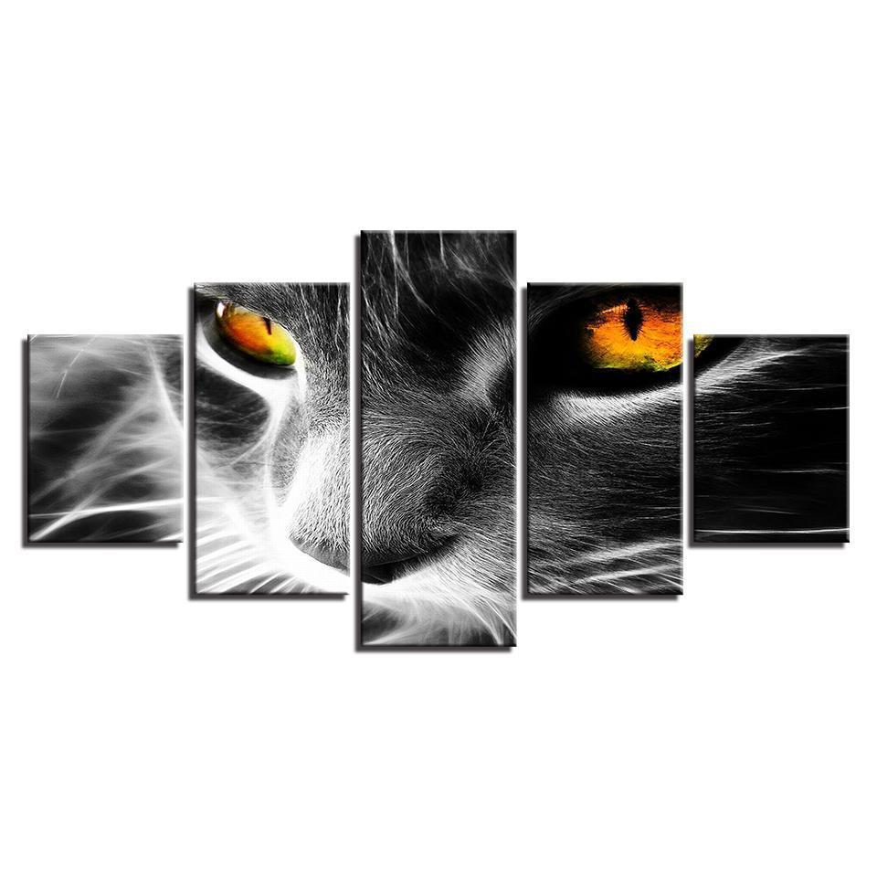 orange eyes grey cat abstract animal 5 panel canvas art wall decor 5989