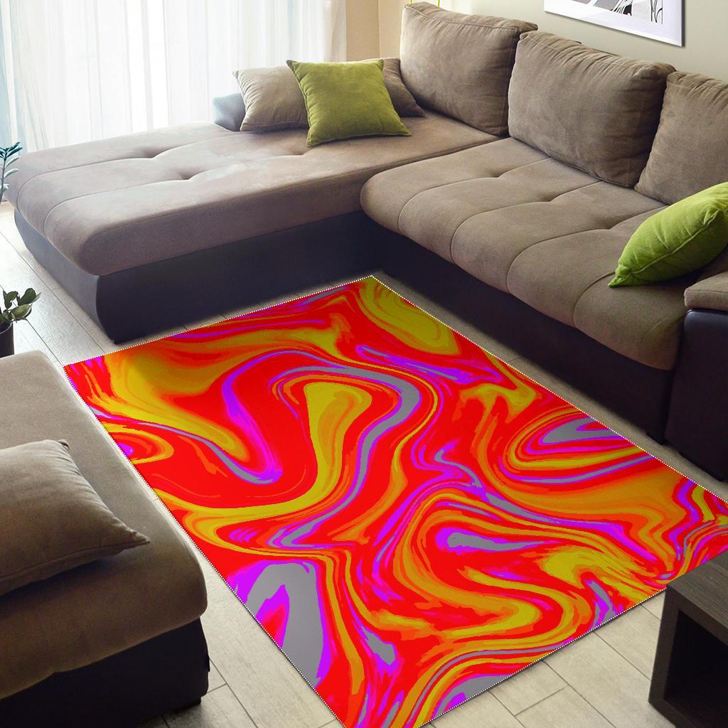 orange psychedelic liquid trippy print area rug floor decor 1798