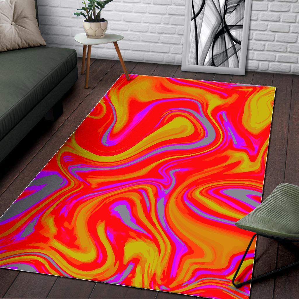 orange psychedelic liquid trippy print area rug floor decor 4978