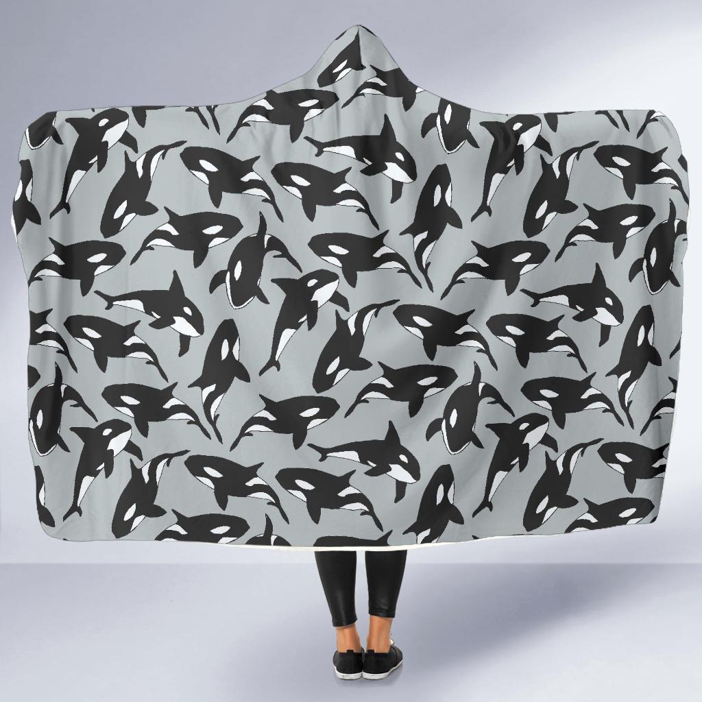 orca killer whale print pattern hooded blanket cloak blanket 5468