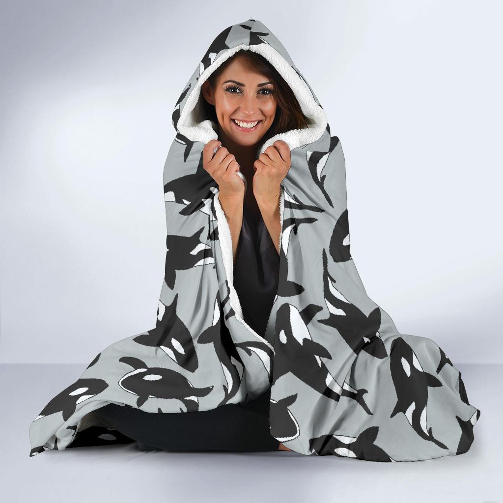 orca killer whale print pattern hooded blanket cloak blanket 7381