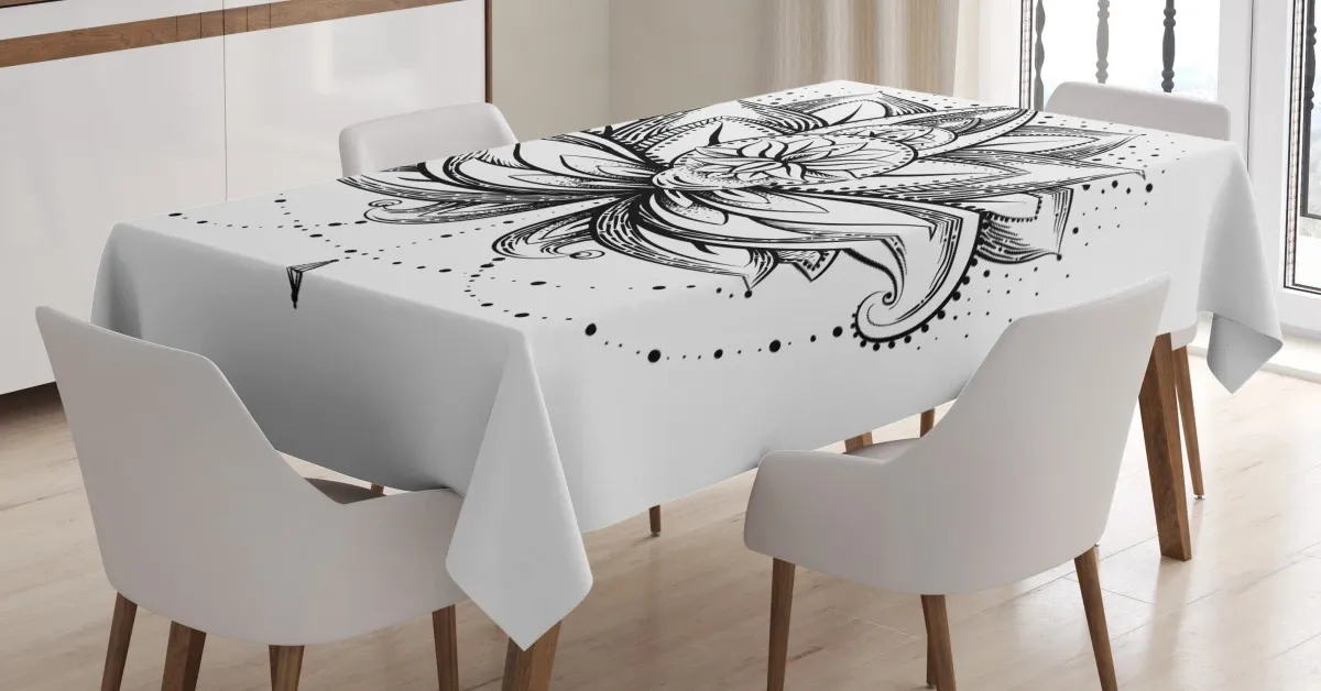 ornamental lotus sketch 3d printed tablecloth table decor 5143