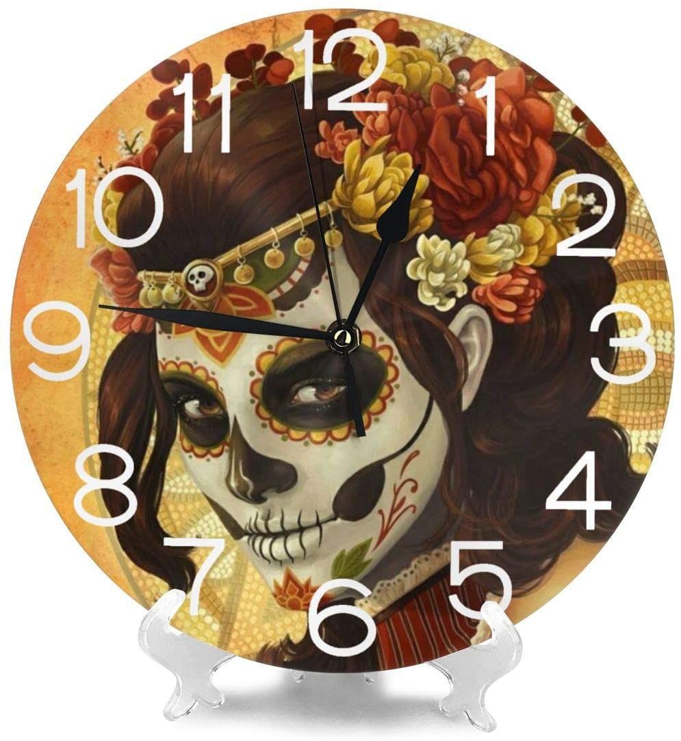 ouqiuwa day of the dead sugar skull girls face art painting wall clock 8251