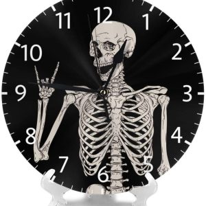 ouqiuwa rock and roll skeleton skull boho hippie decorative wall clock 5274
