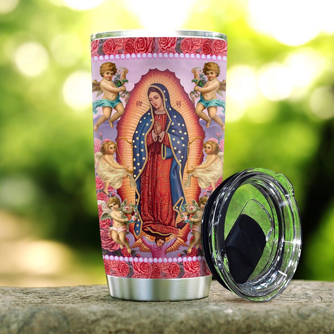 our lady mother mary with angels personalized stainless steel tumbler 5389