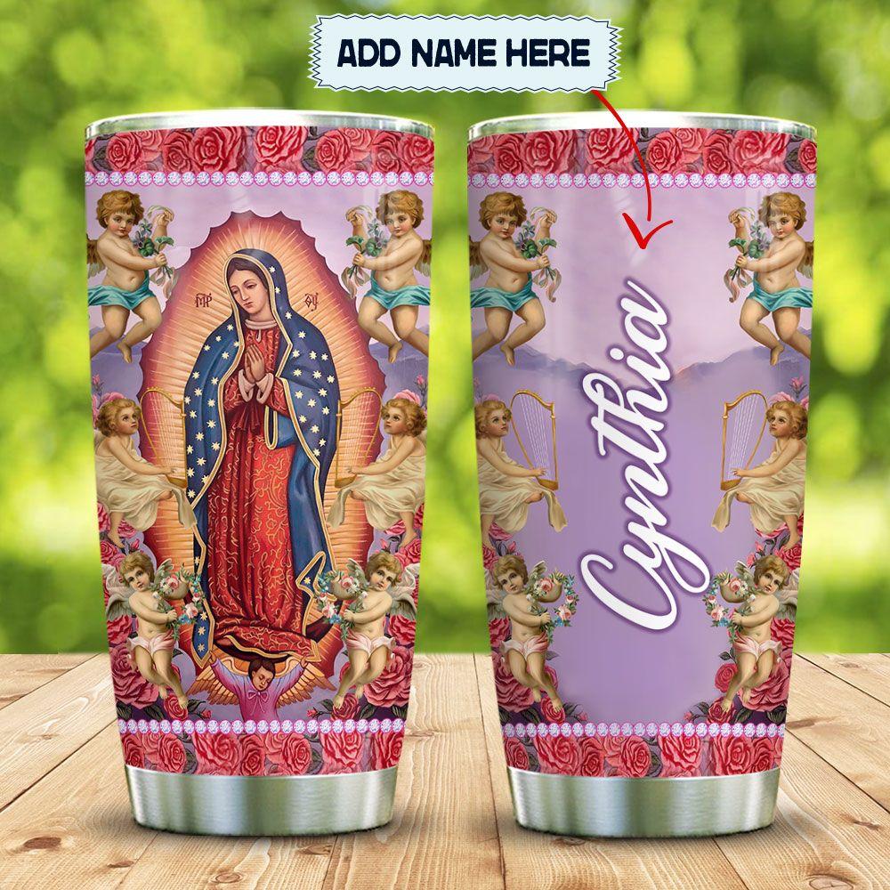 our lady mother mary with angels personalized stainless steel tumbler 7101