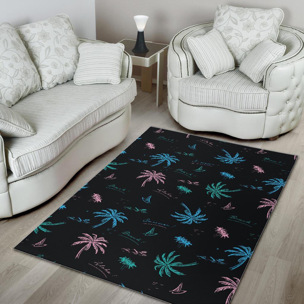 palm tree summer beach pattern print area rug floor decor 7675
