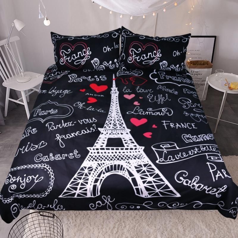 paris tower black and white bedding set bedroom decor 3209