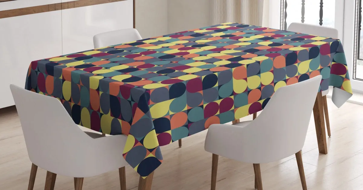 pastel circles squares 3d printed tablecloth table decor 2418