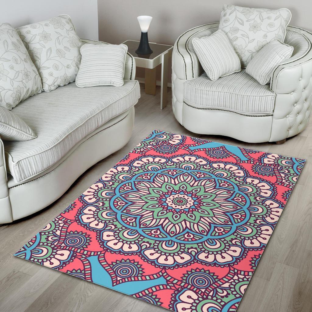 pastel mandala bohemian pattern print area rug floor decor 4653