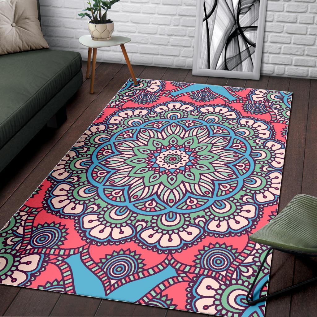 pastel mandala bohemian pattern print area rug floor decor 8469