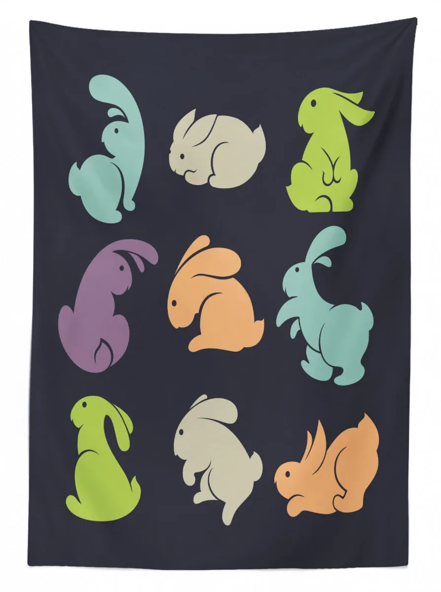 Pastel Rabbit Silhouettes 3D Printed Tablecloth Table Decor pastel rabbit silhouettes 3d printed tablecloth table decor 8964