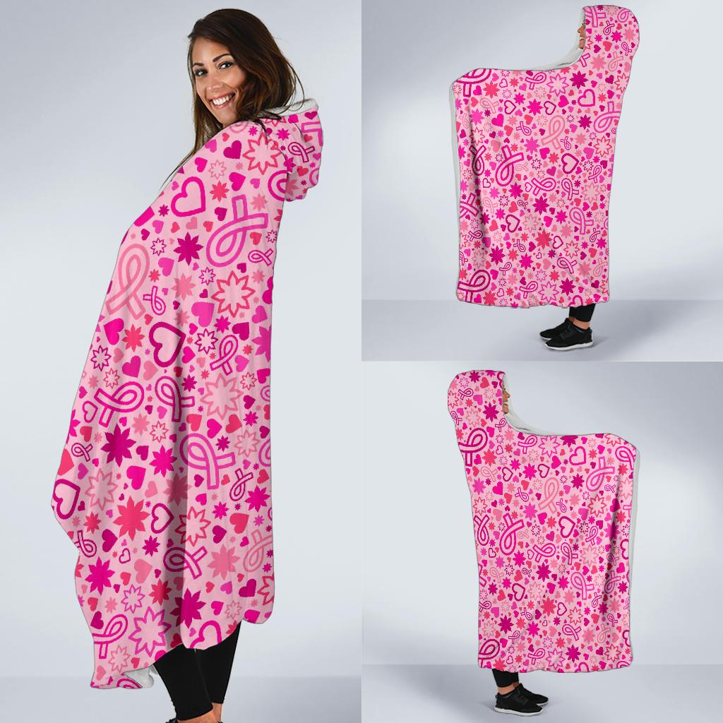 pattern print breast cancer awareness pink ribbon hooded blanket cloak blanket 2307