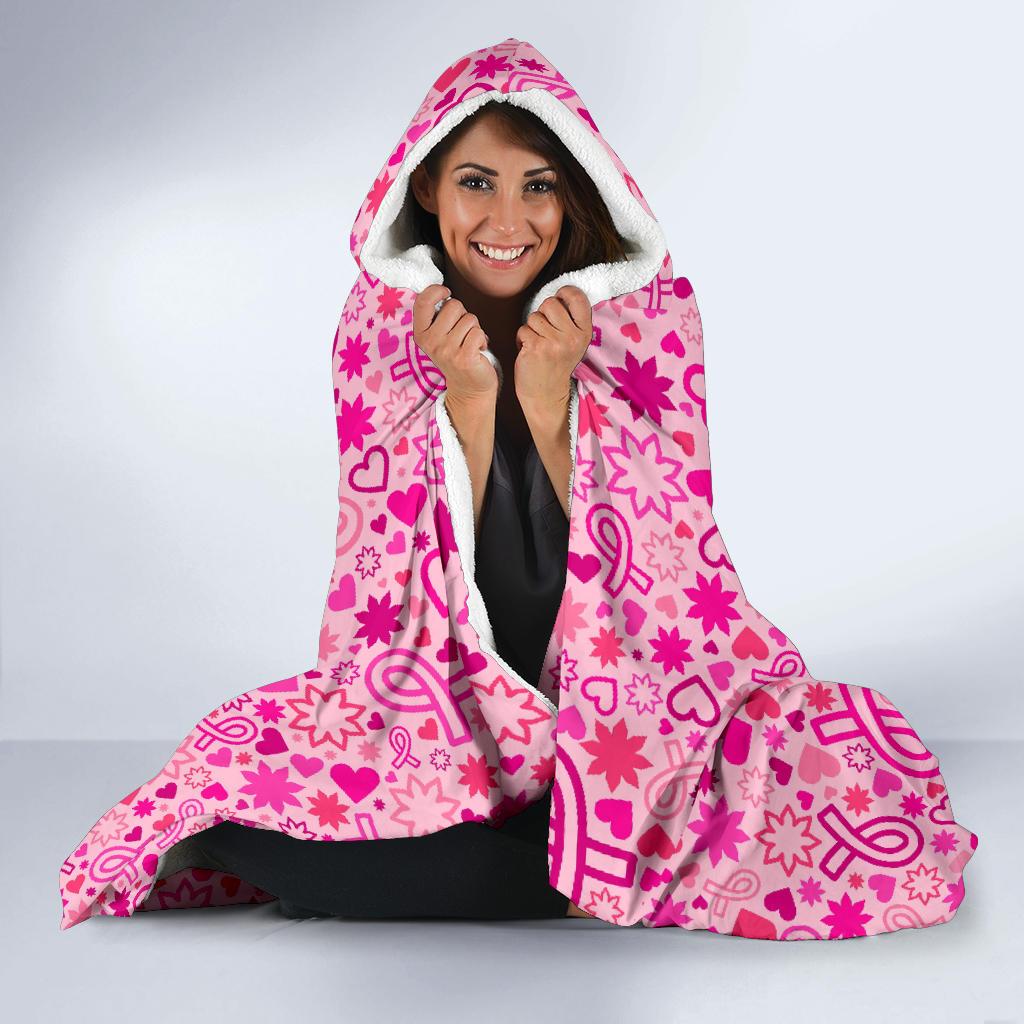 pattern print breast cancer awareness pink ribbon hooded blanket cloak blanket 3125