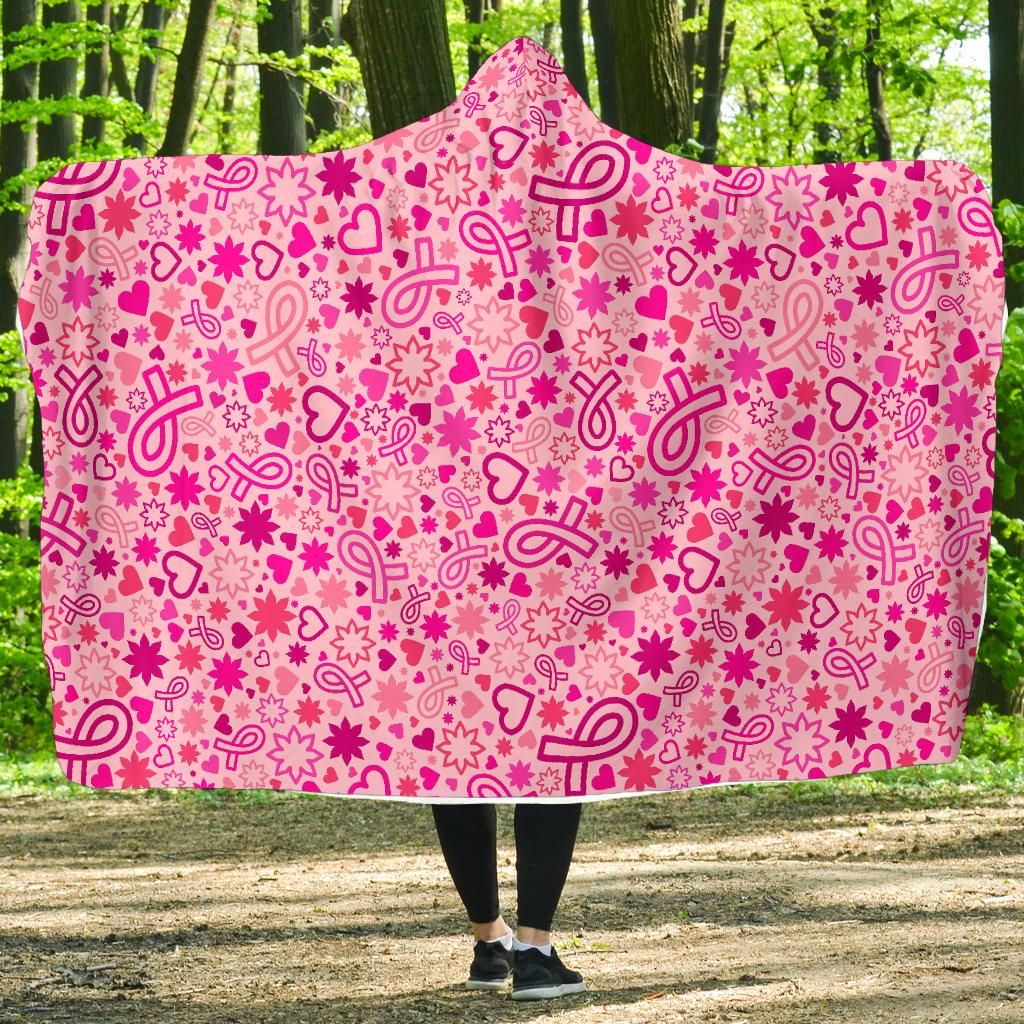 pattern print breast cancer awareness pink ribbon hooded blanket cloak blanket 6832