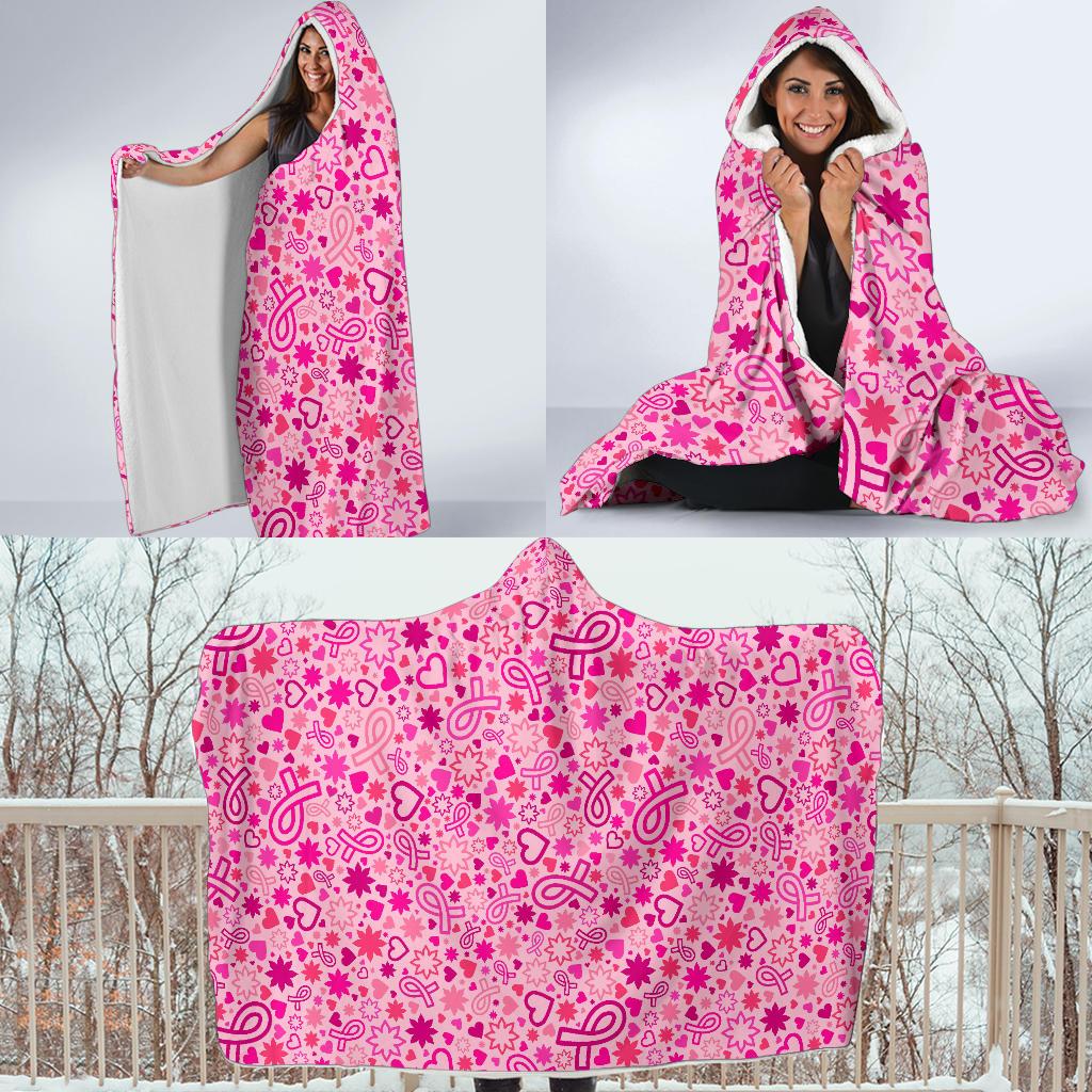 pattern print breast cancer awareness pink ribbon hooded blanket cloak blanket 8999