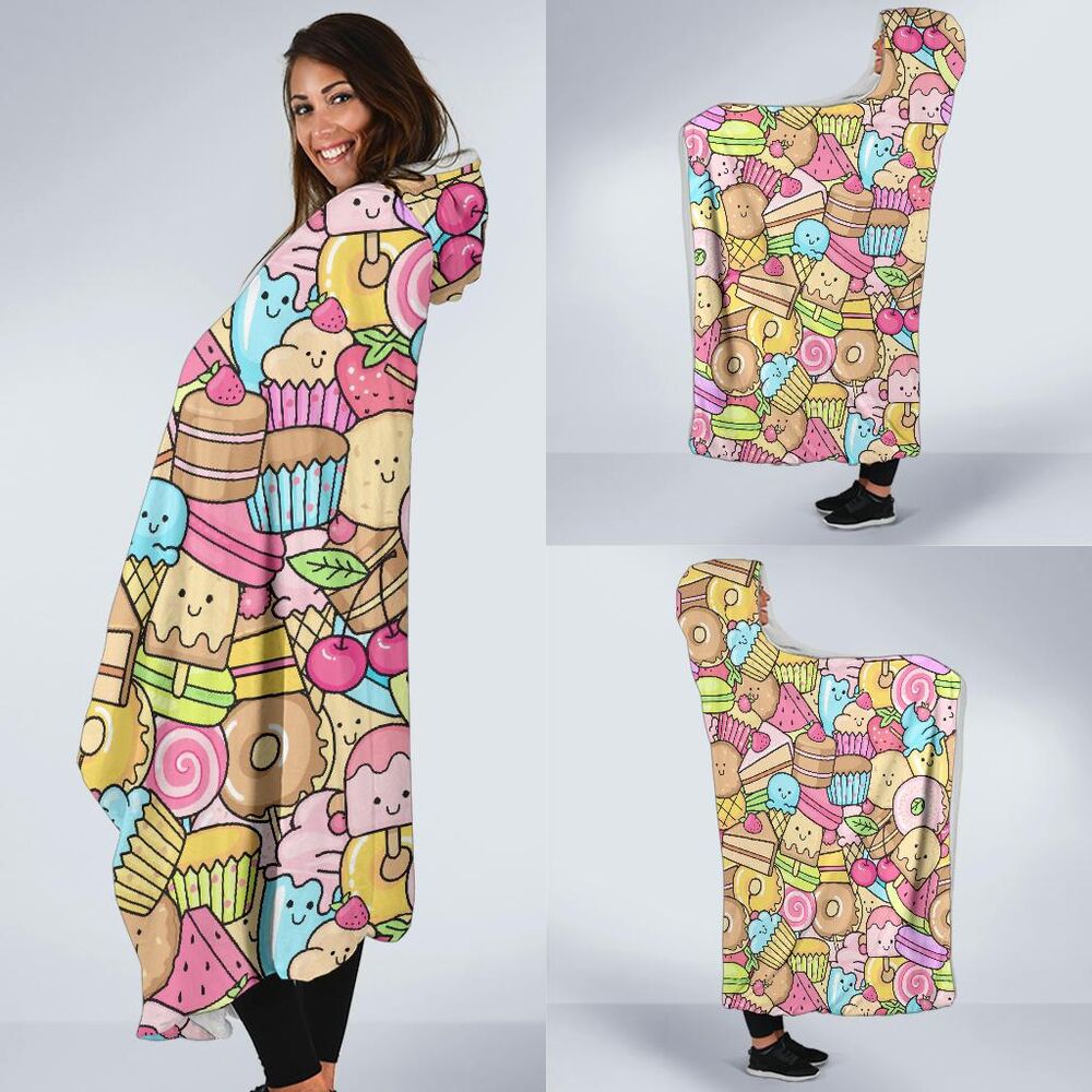Pattern Print Dessert Cupcake Hooded Blanket Cloak Blanket pattern print dessert cupcake hooded blanket cloak blanket 1543