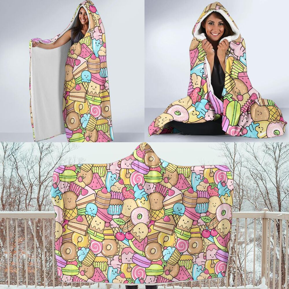 Pattern Print Dessert Cupcake Hooded Blanket Cloak Blanket pattern print dessert cupcake hooded blanket cloak blanket 7818
