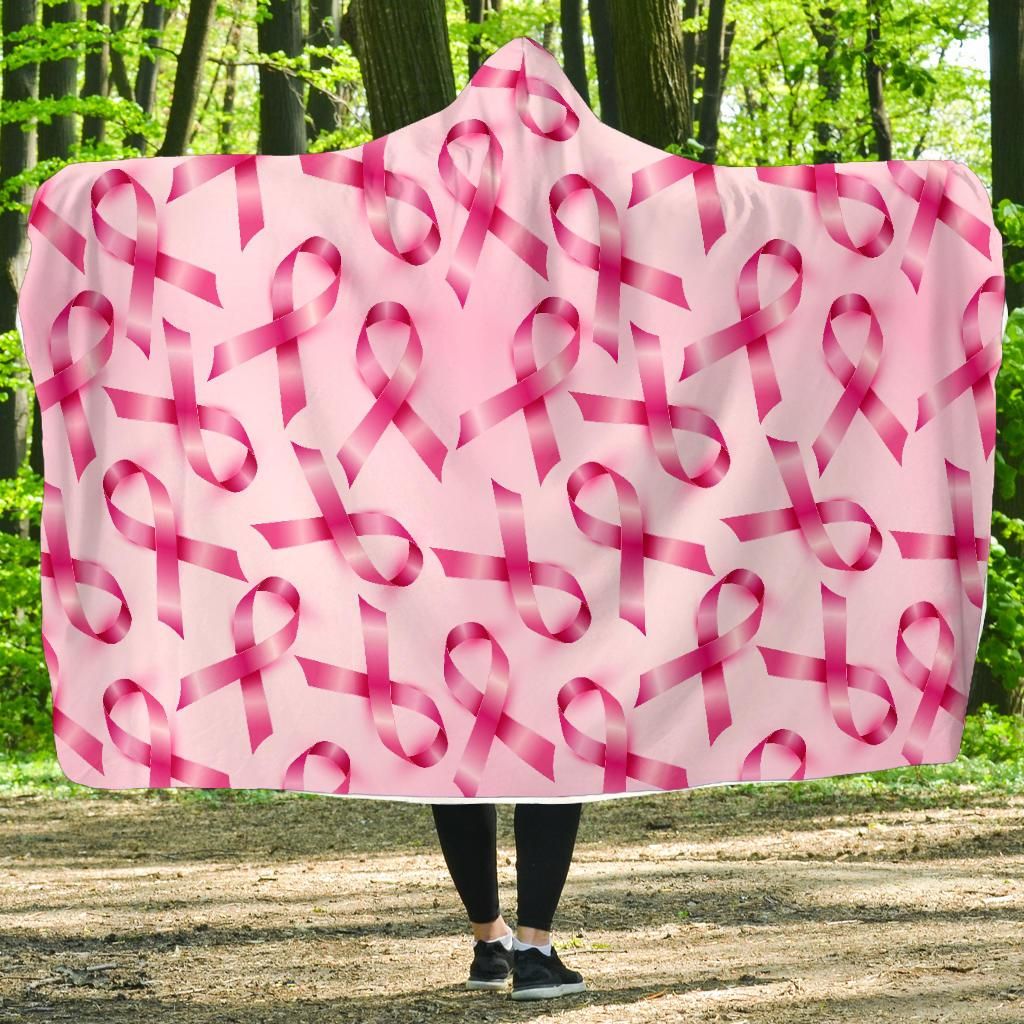 pattern print pink ribbon breast cancer awareness hooded blanket cloak blanket 1836