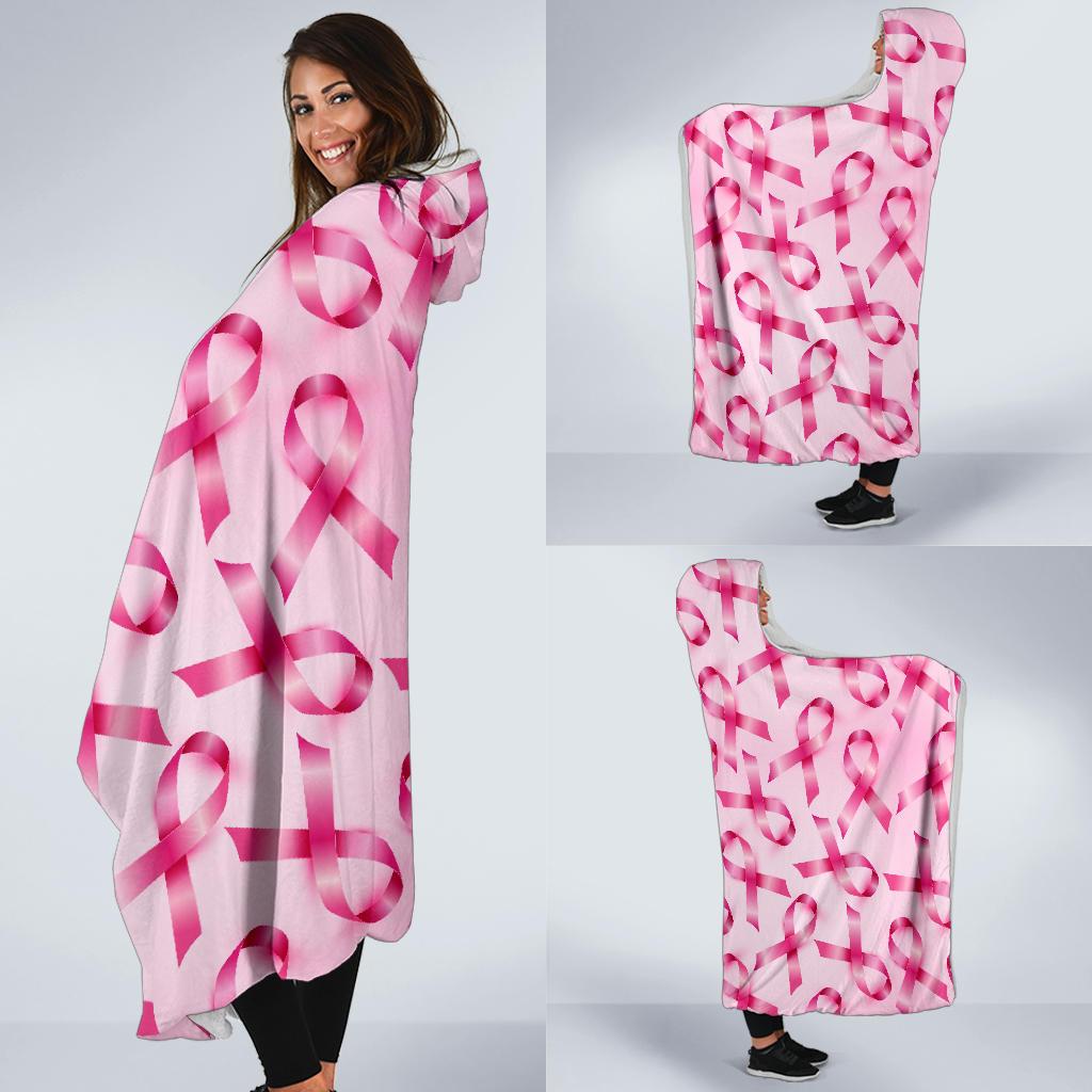pattern print pink ribbon breast cancer awareness hooded blanket cloak blanket 5048