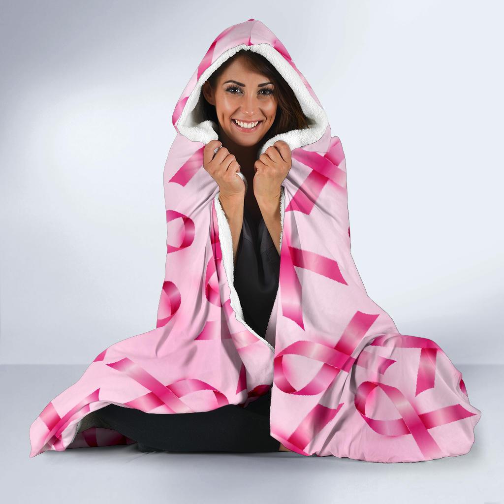 pattern print pink ribbon breast cancer awareness hooded blanket cloak blanket 6855