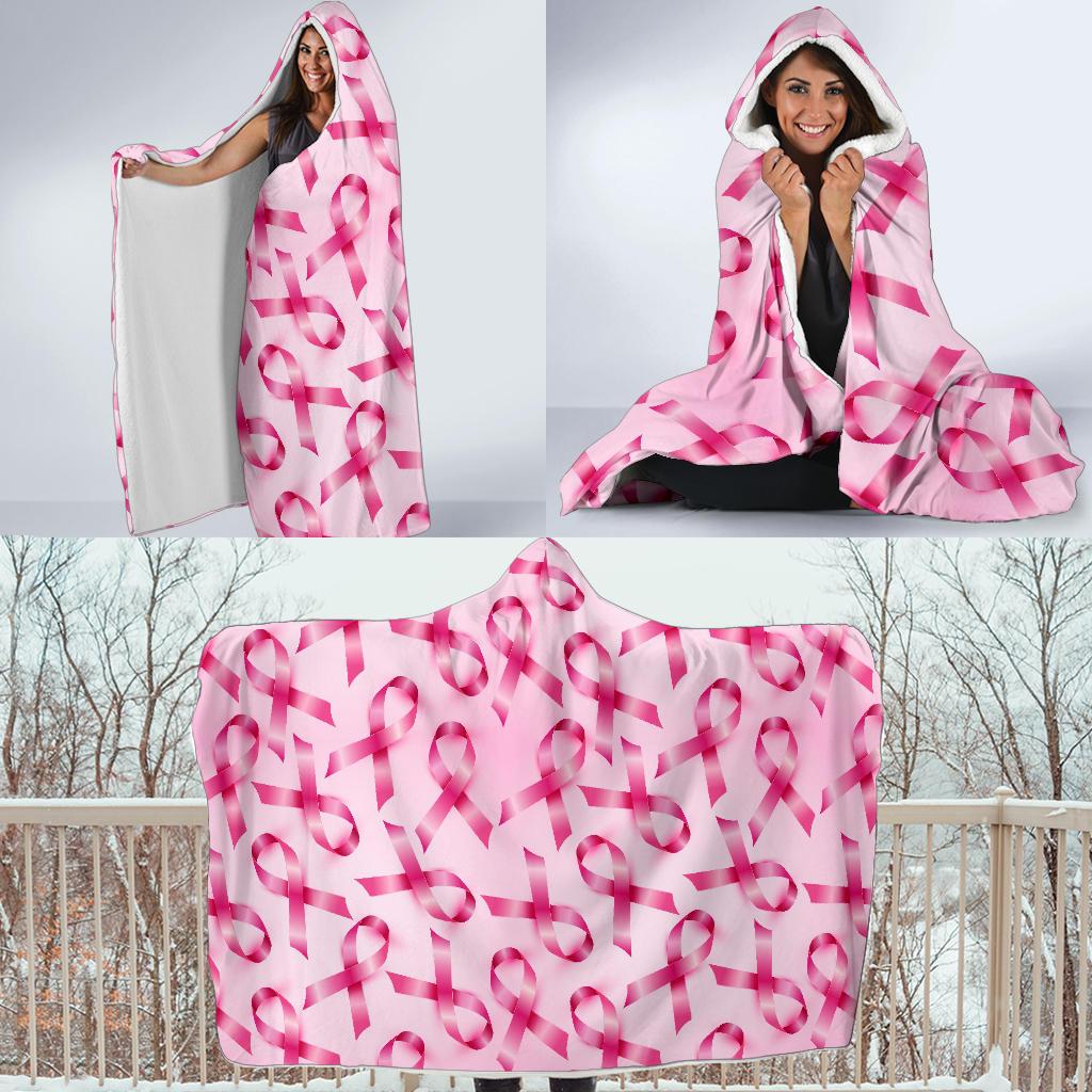 pattern print pink ribbon breast cancer awareness hooded blanket cloak blanket 7109