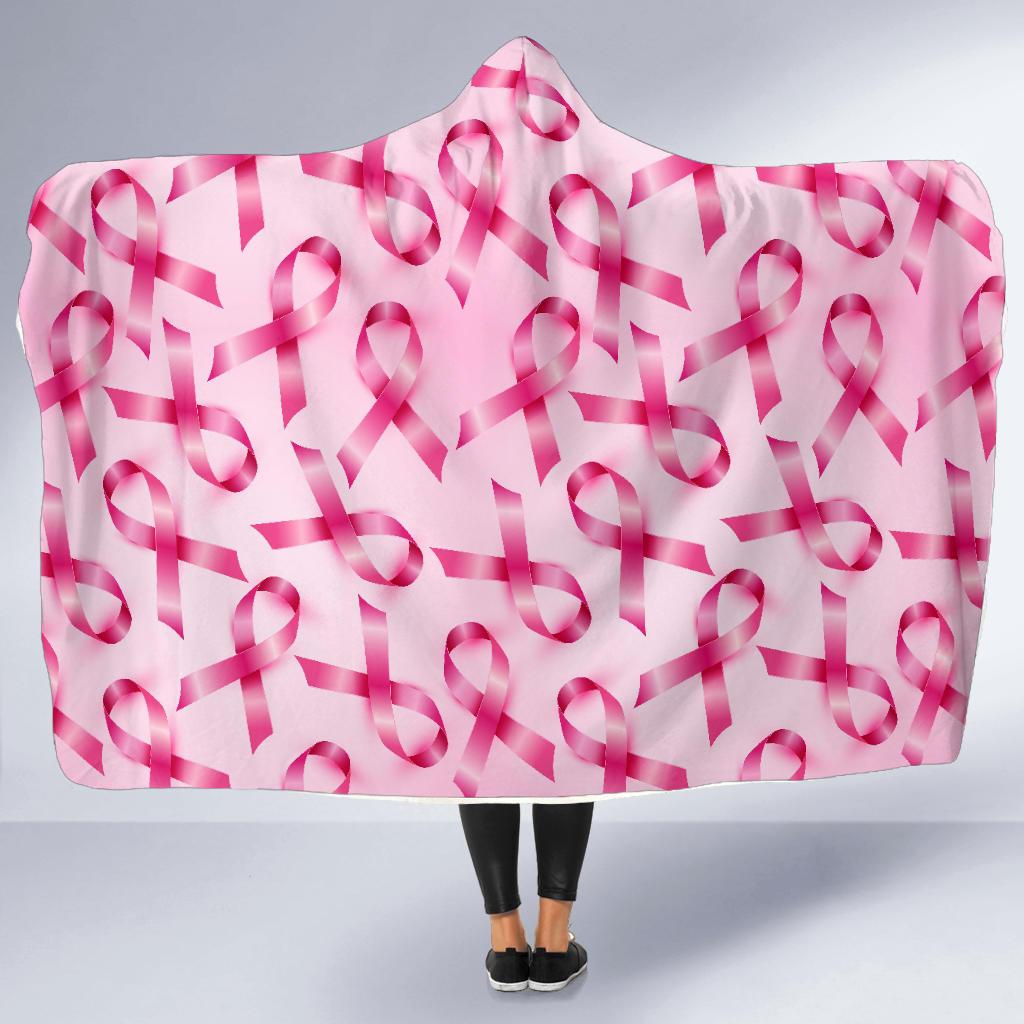 pattern print pink ribbon breast cancer awareness hooded blanket cloak blanket 7875