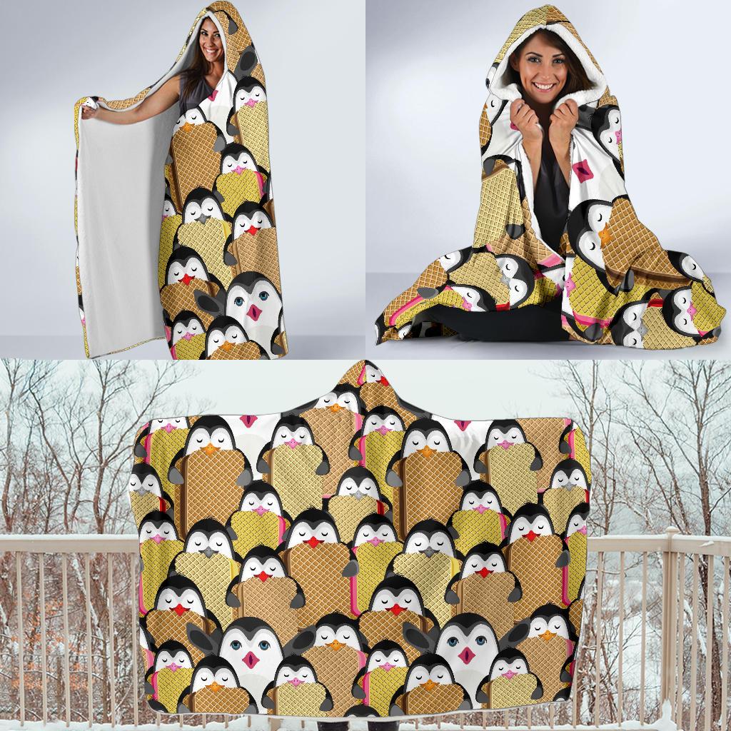 Penguin Waffle Pattern Print Hooded Blanket Cloak Blanket penguin waffle pattern print hooded blanket cloak blanket 3532