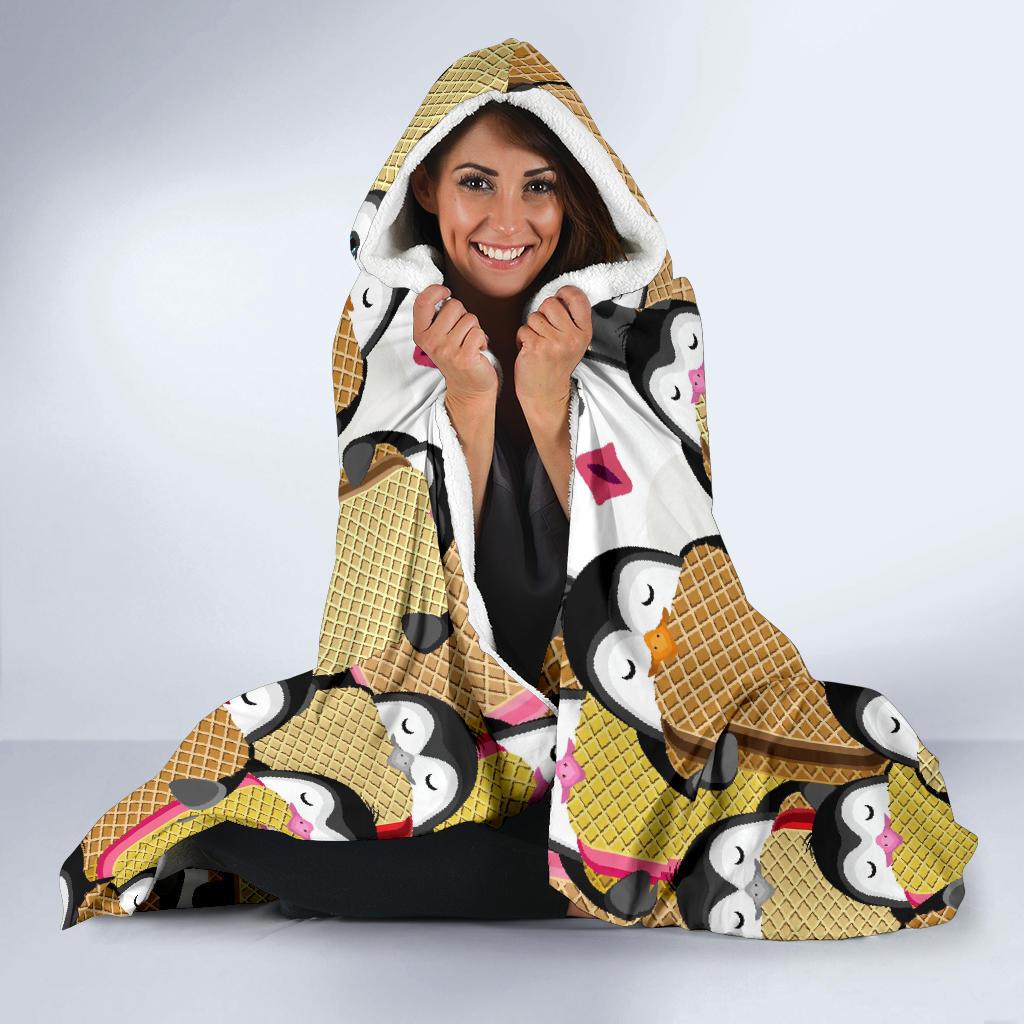 Penguin Waffle Pattern Print Hooded Blanket Cloak Blanket penguin waffle pattern print hooded blanket cloak blanket 4787